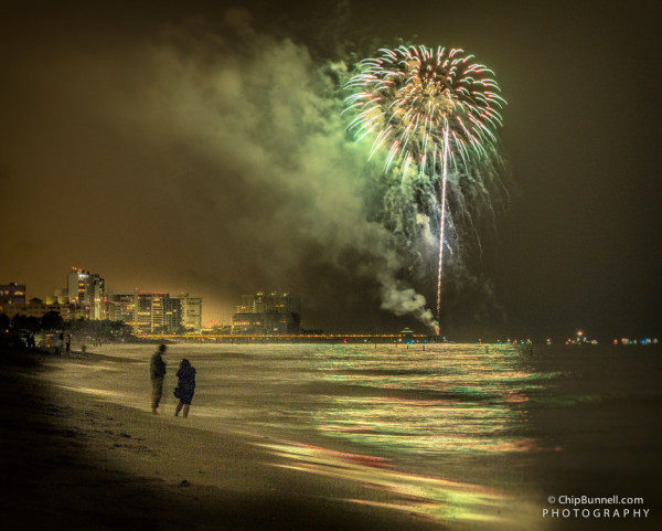 Beach Fireworks by Chip Bunnell Photography